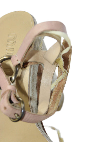 Miu Miu Womens Denim Detail Platform Heels Beige Size 6.5