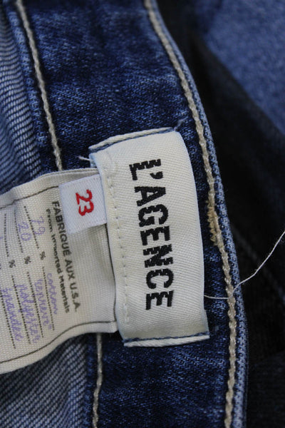 L Agence Women Straight Jeans High Rise Blue Cotton Blend Size 23