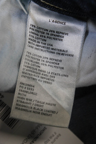 L Agence Women Straight Jeans High Rise Blue Cotton Blend Size 23
