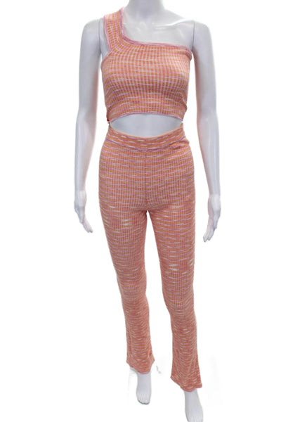 Lovers + Friends Womens Striped Pant Set Orange Pink Size Extra Small