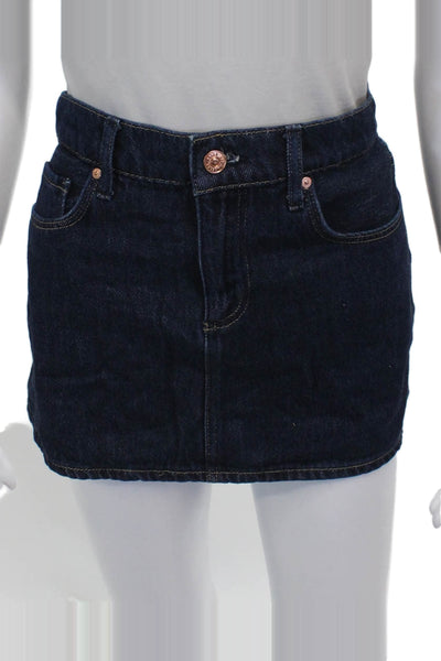 Paige Womens Mini Skirt Blue Cotton Button Solid Size 26