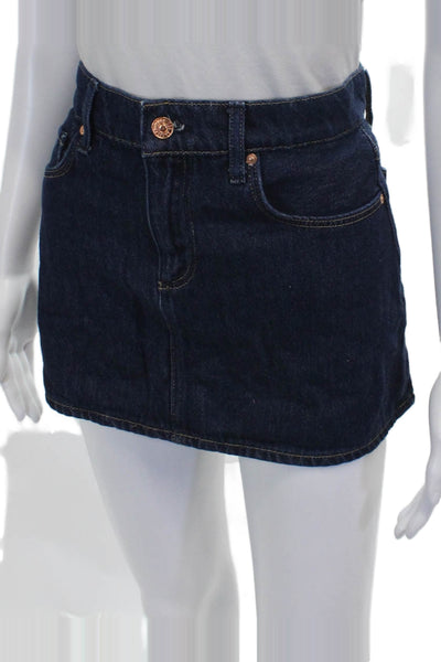 Paige Womens Mini Skirt Blue Cotton Button Solid Size 26