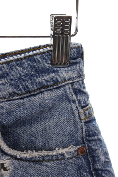 Zara Women Cut-Off Cotton Shorts Blue Button Closure Size 0