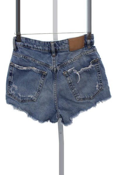 Zara Women Cut-Off Cotton Shorts Blue Button Closure Size 0