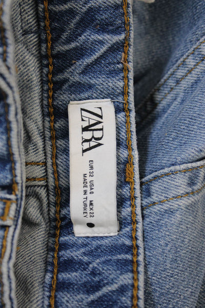 Zara Women Cut-Off Cotton Shorts Blue Button Closure Size 0
