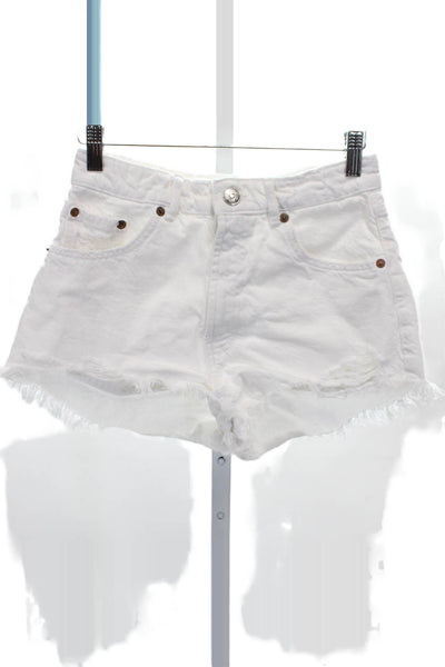 Zara Womens White Cotton Cut-Off Shorts Button Size 4