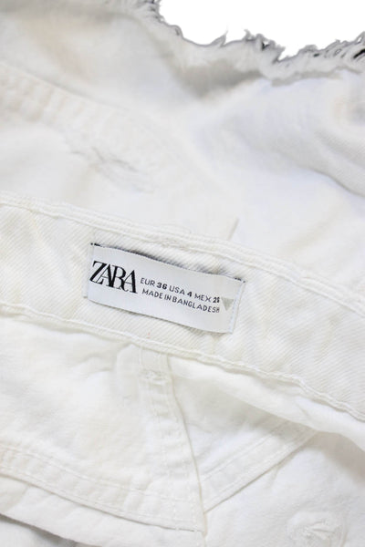 Zara Womens White Cotton Cut-Off Shorts Button Size 4