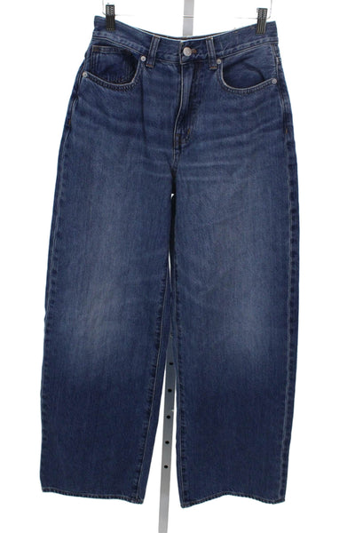 Madewell Women Wide Leg Jeans Blue Cotton High Rise Button Size 25