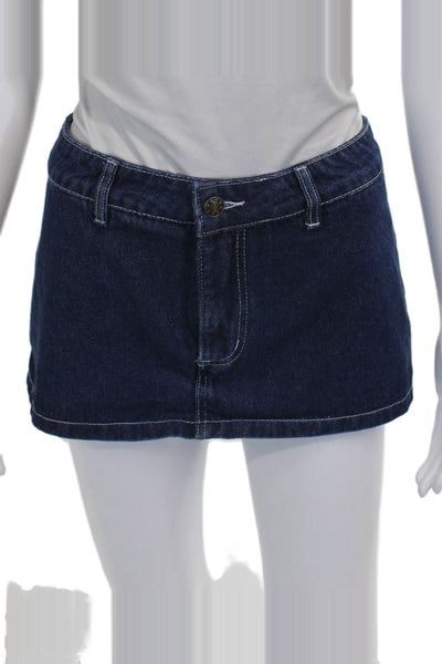 Lioness Women Mini Skirt Blue Cotton Button Size S