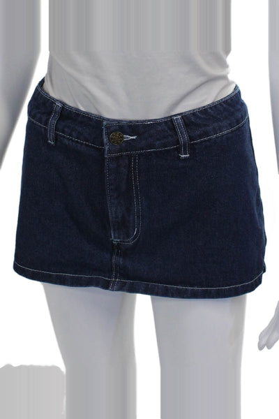 Lioness Women Mini Skirt Blue Cotton Button Size S