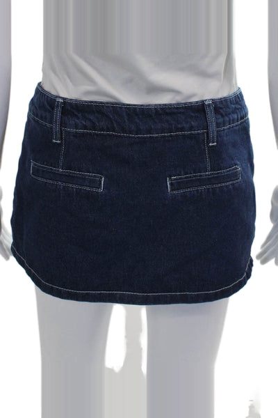 Lioness Women Mini Skirt Blue Cotton Button Size S