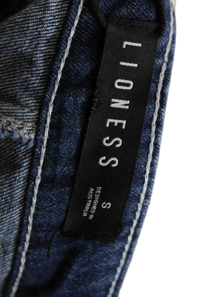 Lioness Women Mini Skirt Blue Cotton Button Size S