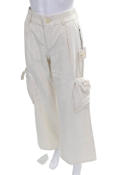 Superdown Women Beige Cotton Cargo Pants Button Closure Size S
