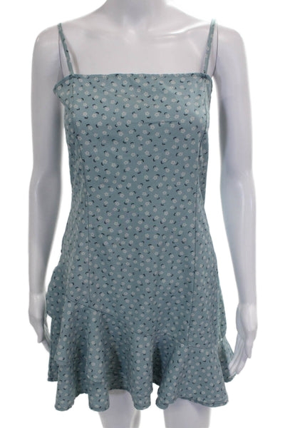 CBR Womens Slip Dress Blue Floral Sleeveless Square Neck Short Zip Size M