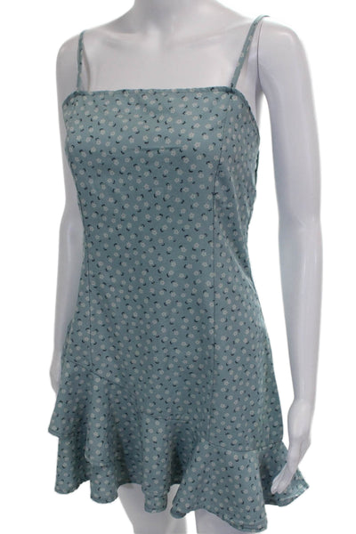 CBR Womens Slip Dress Blue Floral Sleeveless Square Neck Short Zip Size M