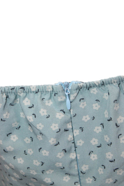 CBR Womens Slip Dress Blue Floral Sleeveless Square Neck Short Zip Size M