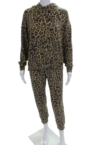 LNA Women Sweatsuit Beige Animal Print Rayon Pullover Long Sleeve Size S
