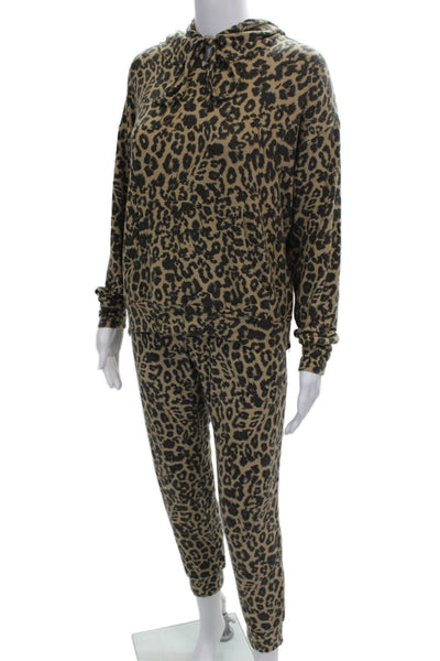 LNA Women Sweatsuit Beige Animal Print Rayon Pullover Long Sleeve Size S
