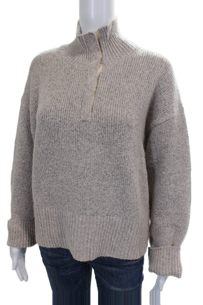 525 America Womens Pullover Sweater Beige Mock Neck Long Sleeve Size M