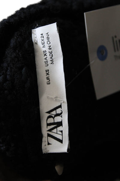 Zara Women Black Polyester Pullover Sweater Long Sleeve Round Neck Size XS