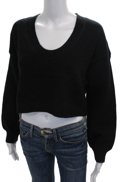 Line & Dot Women Black V-Neck Pullover Sweater Long Sleeve Acrylic Size S