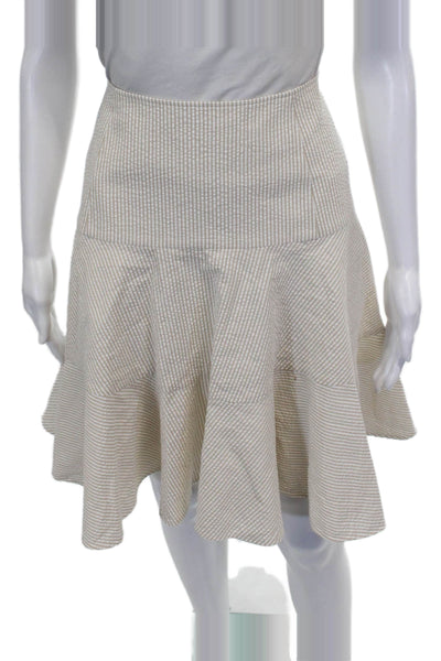 Adeam Womens Beige Striped Cotton Flare Skirt Knee Length Zip Size 6