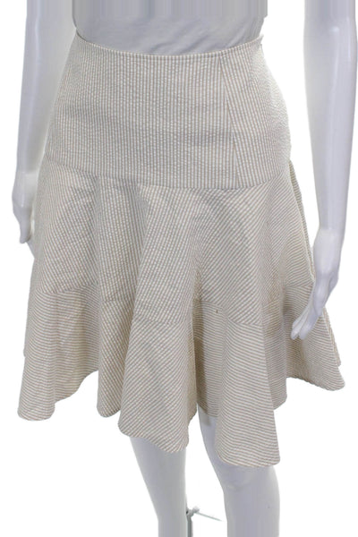 Adeam Womens Beige Striped Cotton Flare Skirt Knee Length Zip Size 6