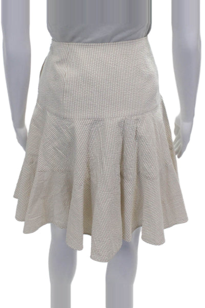 Adeam Womens Beige Striped Cotton Flare Skirt Knee Length Zip Size 6