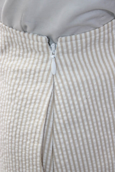 Adeam Womens Beige Striped Cotton Flare Skirt Knee Length Zip Size 6