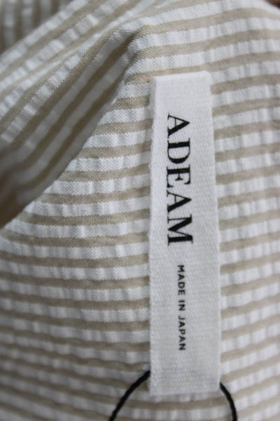 Adeam Womens Beige Striped Cotton Flare Skirt Knee Length Zip Size 6