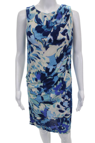 Etro Women Sheath Dress Multicolor Floral Cowl Neck Knee Zip Size 42