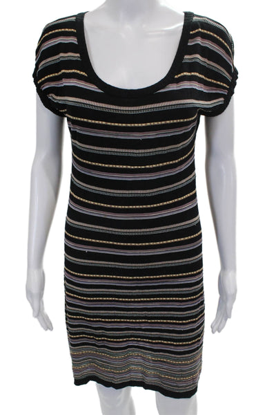 M Missoni Womens Black Striped Sheath Dress Scoop Neck Short Sleeve Size 42