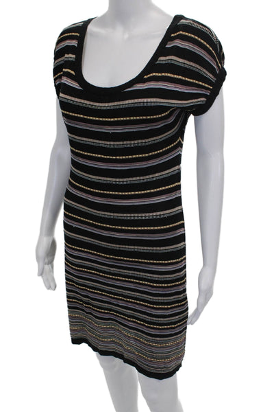 M Missoni Womens Black Striped Sheath Dress Scoop Neck Short Sleeve Size 42