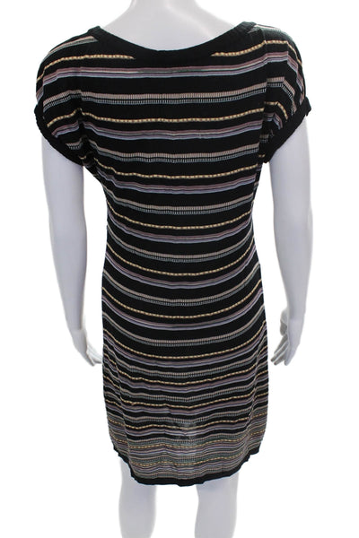 M Missoni Womens Black Striped Sheath Dress Scoop Neck Short Sleeve Size 42