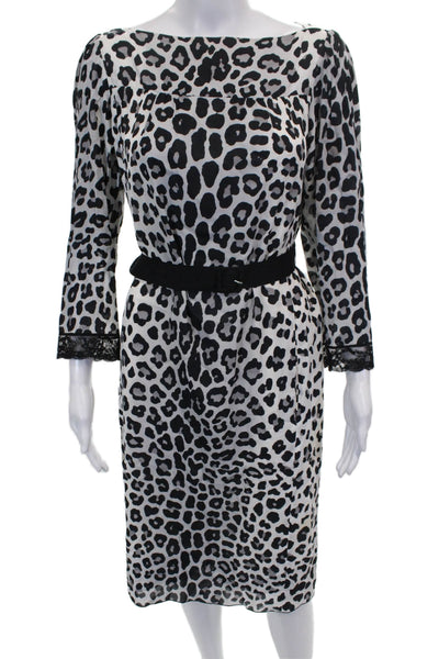 Marc Jacobs Women Shift Dress Black Animal Print Long Sleeve Size 8