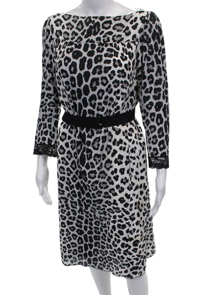 Marc Jacobs Women Shift Dress Black Animal Print Long Sleeve Size 8