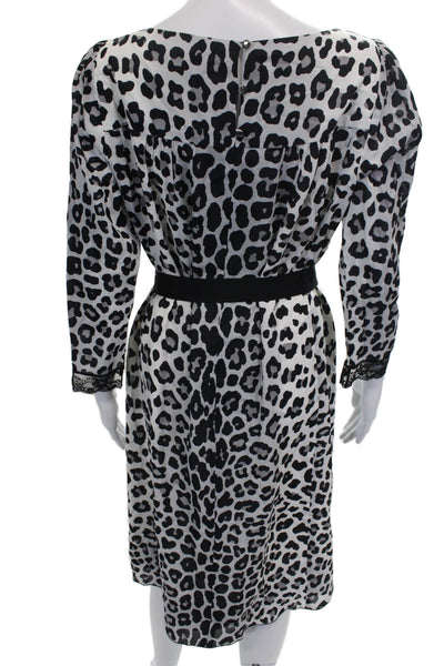 Marc Jacobs Women Shift Dress Black Animal Print Long Sleeve Size 8