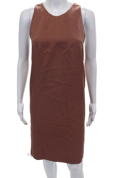 Nina Ricci Womens Sheath Dress Brown Wool Knee Length Sleeveless Zip Size 42