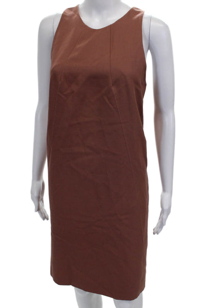 Nina Ricci Womens Sheath Dress Brown Wool Knee Length Sleeveless Zip Size 42