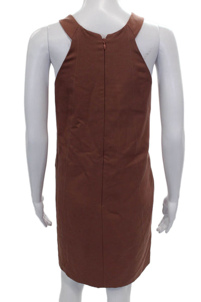 Nina Ricci Womens Sheath Dress Brown Wool Knee Length Sleeveless Zip Size 42