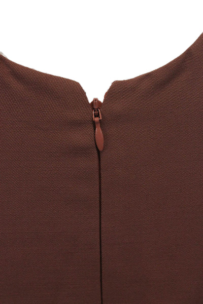 Nina Ricci Womens Sheath Dress Brown Wool Knee Length Sleeveless Zip Size 42