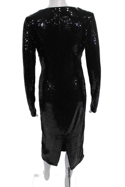 Good American Women Sheath Dress Black V Neck Long Sleeve Maxi Zip Size 1