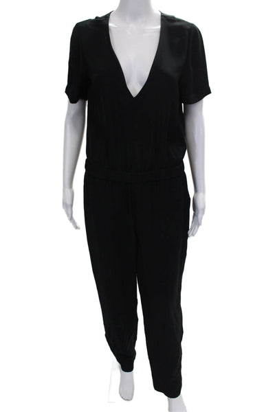 J Crew Collection Womens Short Sleeve V Neck Black Jumpsuit Size 6