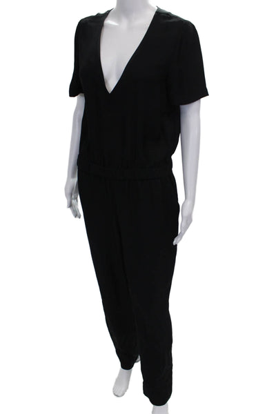 J Crew Collection Womens Short Sleeve V Neck Black Jumpsuit Size 6