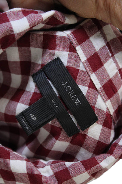 J Crew Womens Collared Check Button Up Long Sleeve Red Cotton Top Size 4P