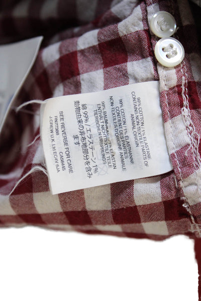 J Crew Womens Collared Check Button Up Long Sleeve Red Cotton Top Size 4P