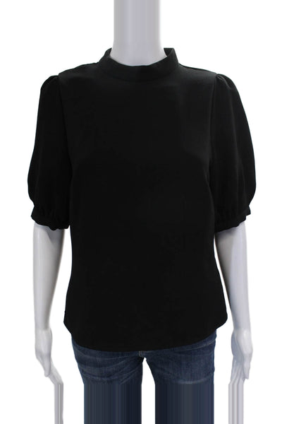 Maeve Anthropologie Women Basic Black Mock Neck Short Sleeve Blouse Size 4
