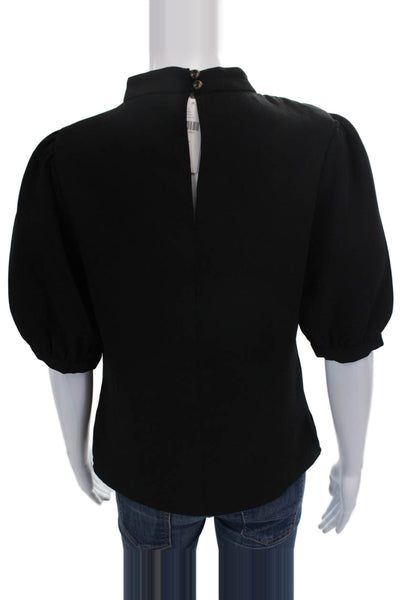 Maeve Anthropologie Women Basic Black Mock Neck Short Sleeve Blouse Size 4