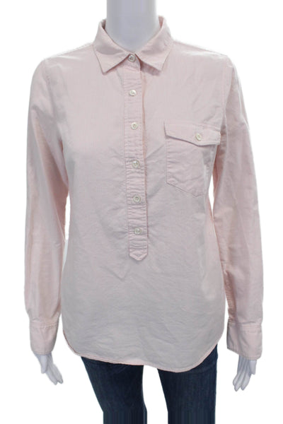 J Crew Women Collared Striped Cotton Button-Up Blouse Long Sleeve Pink Size 4