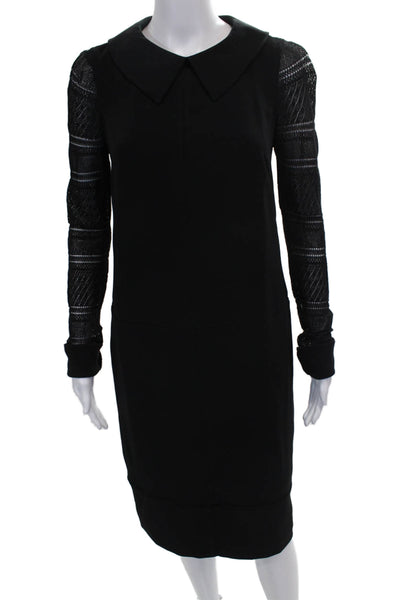 Adrianna Papell Women Black Collared Long Sleeve Shift Dress Zip Size 4